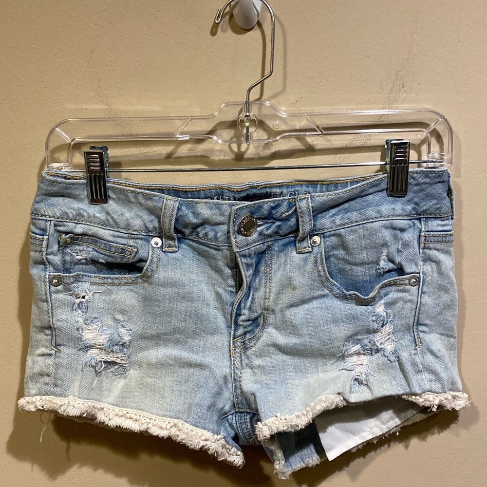 American Eagle Light Wash Ripped Jean Shorts